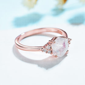 Kuololit 585 Rose Gold Rainbow Moonstone Gemstone Ring for Women 925