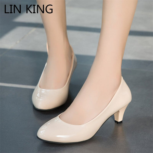 Vegan Patent Leather Women Pumps Slip On Shallow High Heel