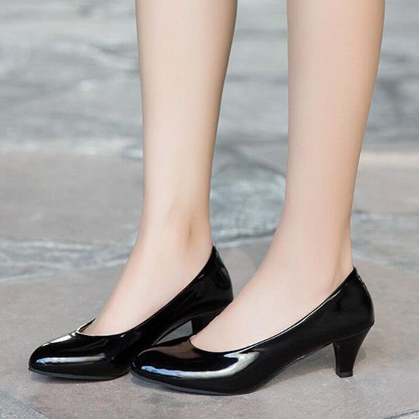 Vegan Patent Leather Women Pumps Slip On Shallow High Heel