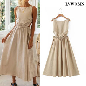 LVWOMN Za Women Dress 2021 Summer Cotton Elastic Backless Dresses