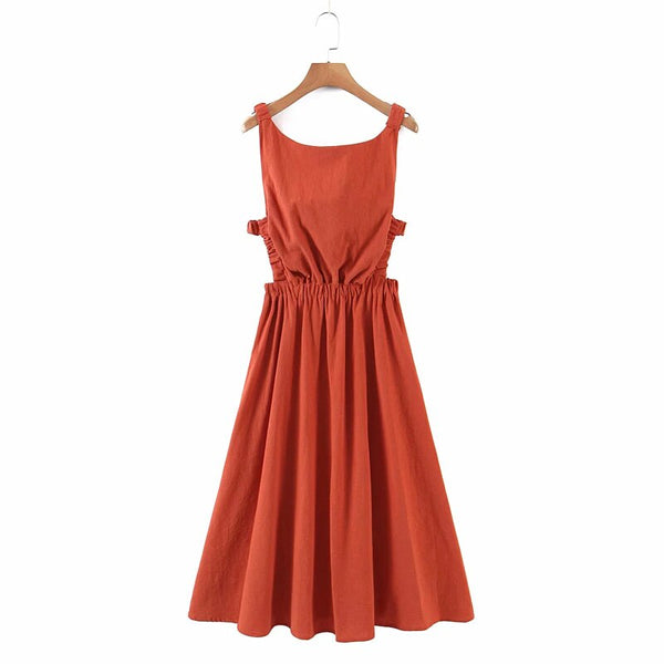 LVWOMN Za Women Dress 2021 Summer Cotton Elastic Backless Dresses