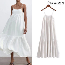 LVWOMN Za Women Summer Dress 2021 Sexy Bow Backless White Midi Dresses