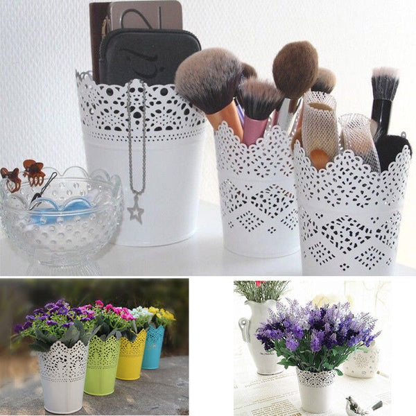 Lace Plant Flower Vase Pot Pen Makeup Brush Storage Holder Case Pencil