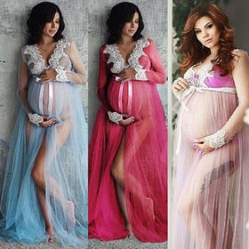 Lace V Neck Hollow out Maternity Dresses For Photo Shoot Pregnant