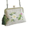 Linen Floral embroidery sling bag  with Fringes Lady Vinatge