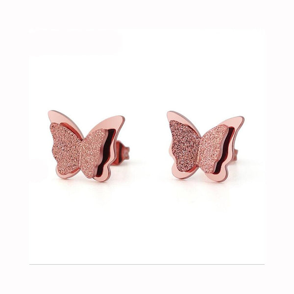 Lokaer Titanium Steel Cute Double Flying Butterfly Earrings & Pendant
