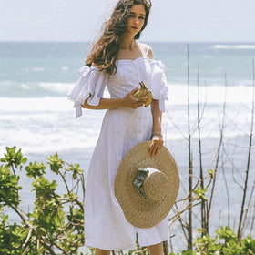 Long Summer White Women Bohemian Beach Casual Elegant Midi Dress