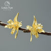 Lotus Fun Elegant Iris Flower Stud Earrings Real 925 Sterling Silver