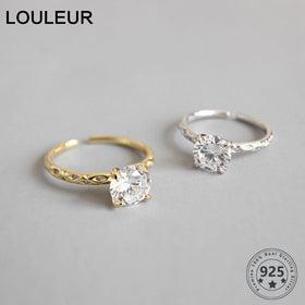 LouLeur Genuine 925 Silver AAAA Zircon Rings Minimalist Big Zircon