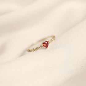 LouLeur Mini 925 Sterling Silver Ring Red Zircon Rings 14K Gold For