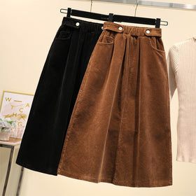 Lucyever Plus Size Women Corduroy Skirt Autumn Winter Vintage