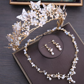 Luxury Crystal Beads Pearl Butterfly Costume Jewelry Sets Floral