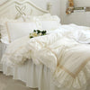 Embroidery Bedding Set Beige Lace Ruffle Duvet Cover