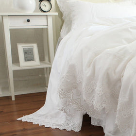 White Lace Embroidery Bedding Set Ruffle Duvet