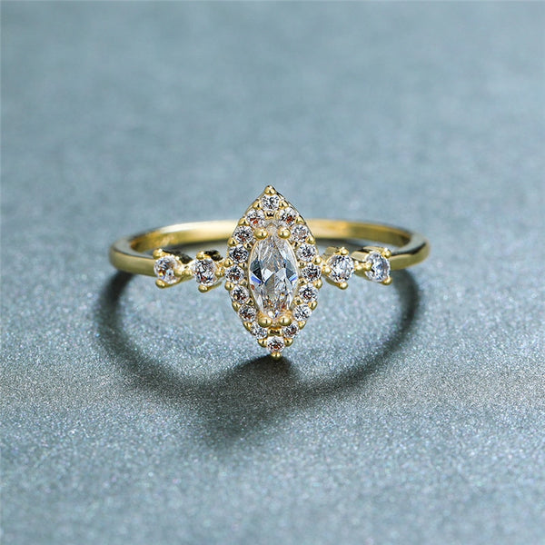 Luxury Female White Crystal Stone Ring Yellow Gold Thin Wedding Rings