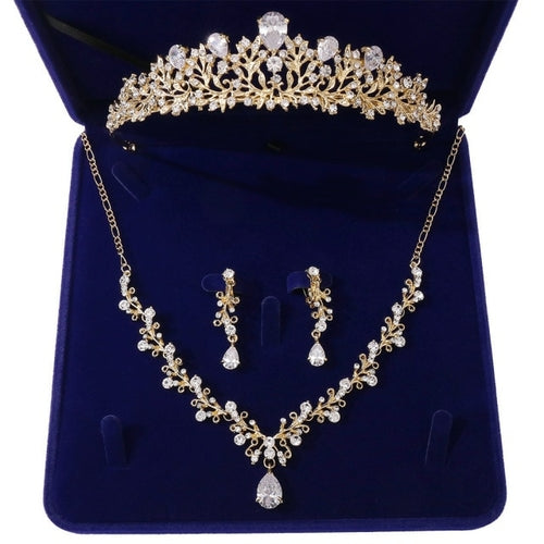 Luxury Noble Crystal Leaf Bridal Jewelry Sets Rhinestone Crown Tiaras