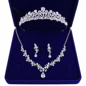 Luxury Noble Crystal Leaf Bridal Jewelry Sets Rhinestone Crown Tiaras