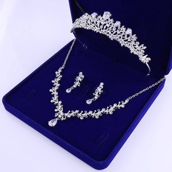 Luxury Noble Crystal Leaf Bridal Jewelry Sets Rhinestone Crown Tiaras