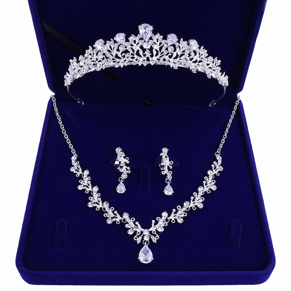 Luxury Noble Crystal Leaf Bridal Jewelry Sets Rhinestone Crown Tiaras