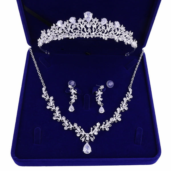 Luxury Noble Crystal Leaf Bridal Jewelry Sets Rhinestone Crown Tiaras