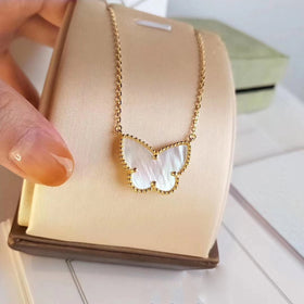 Luxury Shell Butterfly Necklace for Women Rose Gold Stainless Steel