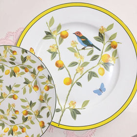 MIDOSHARK 8/11 Inch Yellow Loquat And Bird Ceramic Dinner Plate Set