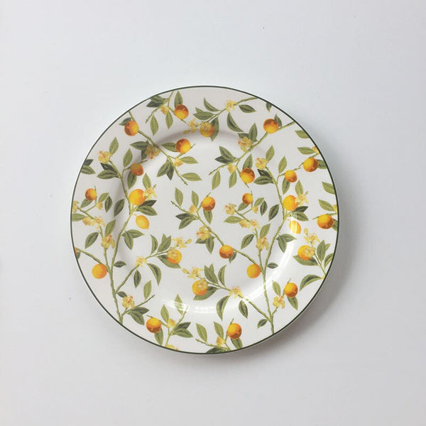 MIDOSHARK 8/11 Inch Yellow Loquat And Bird Ceramic Dinner Plate Set