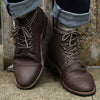 Masorini Men Vegan Leather Lace Up  Vintage British Military Boots