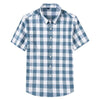 Men's Short Sleeved Shirt Grey Blue Lapel Cotton Plaid