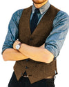 Men‘s Suit Vest Brown Black Herringbone Tweed Waistcoat Jacket Slim