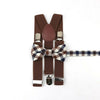 Mens Kids Plaid Striped Suspenders Bowtie Sets