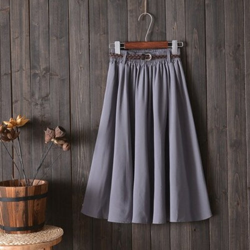 Midi Knee Length Summer Skirt Women With Belt