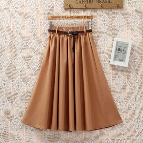 Midi Knee Length Summer Skirt Women With Belt