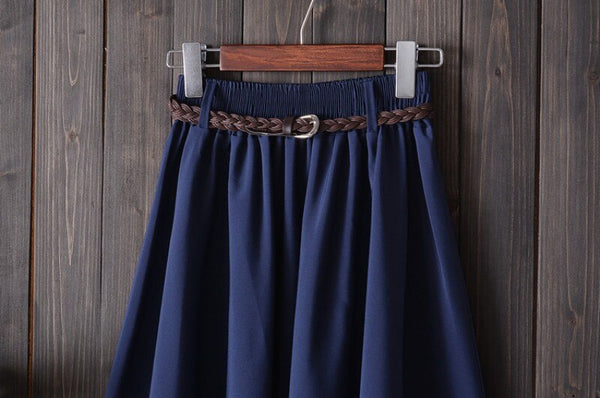 Midi Knee Length Summer Skirt Women With Belt