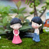 Mini couple Sculpture 1 Pair Moss Resin Crafts Chair Figurines