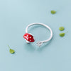 925 Sterling Silver Enamel Mushroom Finger Rings for Women CZ