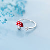 925 Sterling Silver Enamel Mushroom Finger Rings for Women CZ