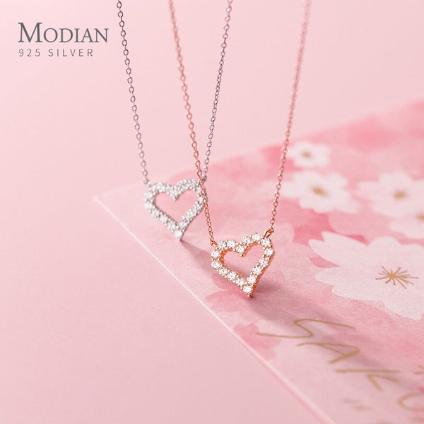 Modian A Row Glittering Zirconia Lovely Hearts Shape 925 Sterling