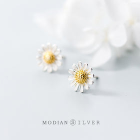 Modian Silver 925 Design Plant Daisy Flower Stud Earrings for Women