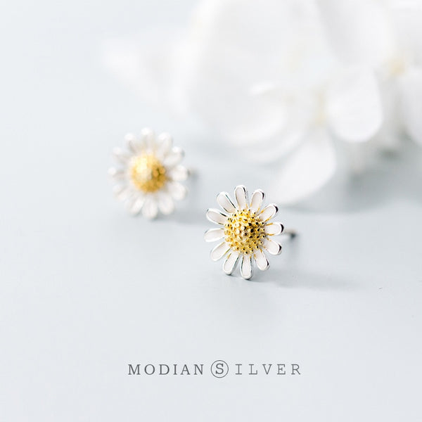 Modian Silver 925 Design Plant Daisy Flower Stud Earrings for Women