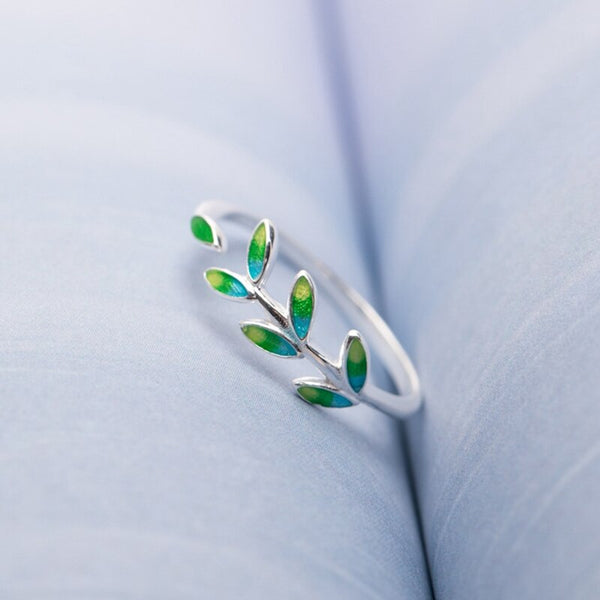 925 sterling silver enamel green leaves rings small fresh series