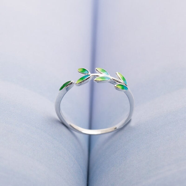 925 sterling silver enamel green leaves rings small fresh series