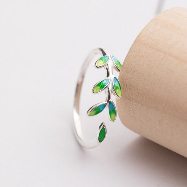 925 sterling silver enamel green leaves rings small fresh series