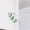 925 sterling silver enamel green leaves rings small fresh series