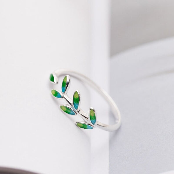 925 sterling silver enamel green leaves rings small fresh series