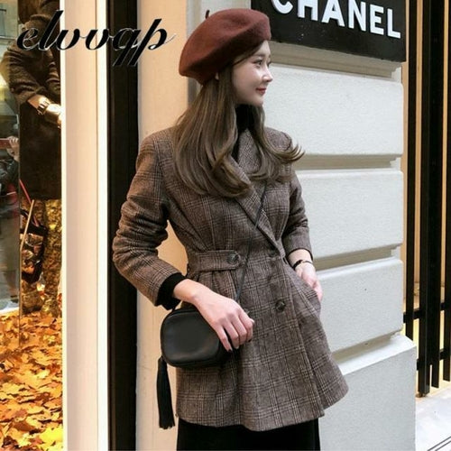 New Autumn Winter Warm Plaid Blazer Women Fashion Elegant Double