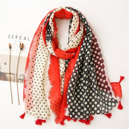 New Fashion Million Polka Floral Fringe Viscose Shawl Scarf Lady High