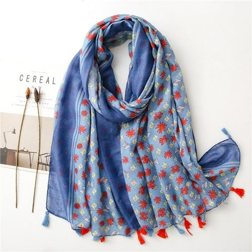 New Fashion Million Polka Floral Fringe Viscose Shawl Scarf Lady High