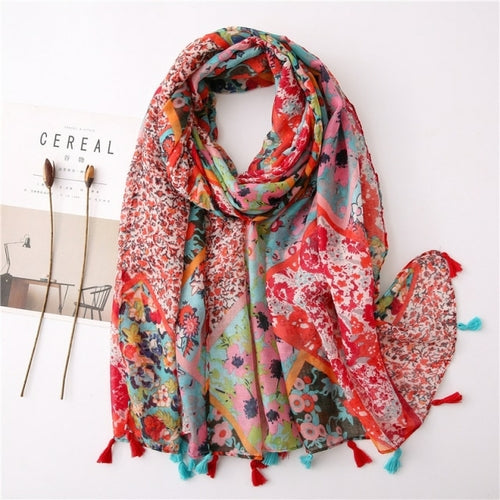 New Fashion Million Polka Floral Fringe Viscose Shawl Scarf Lady High