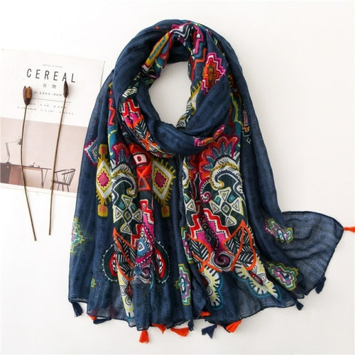 New Fashion Million Polka Floral Fringe Viscose Shawl Scarf Lady High